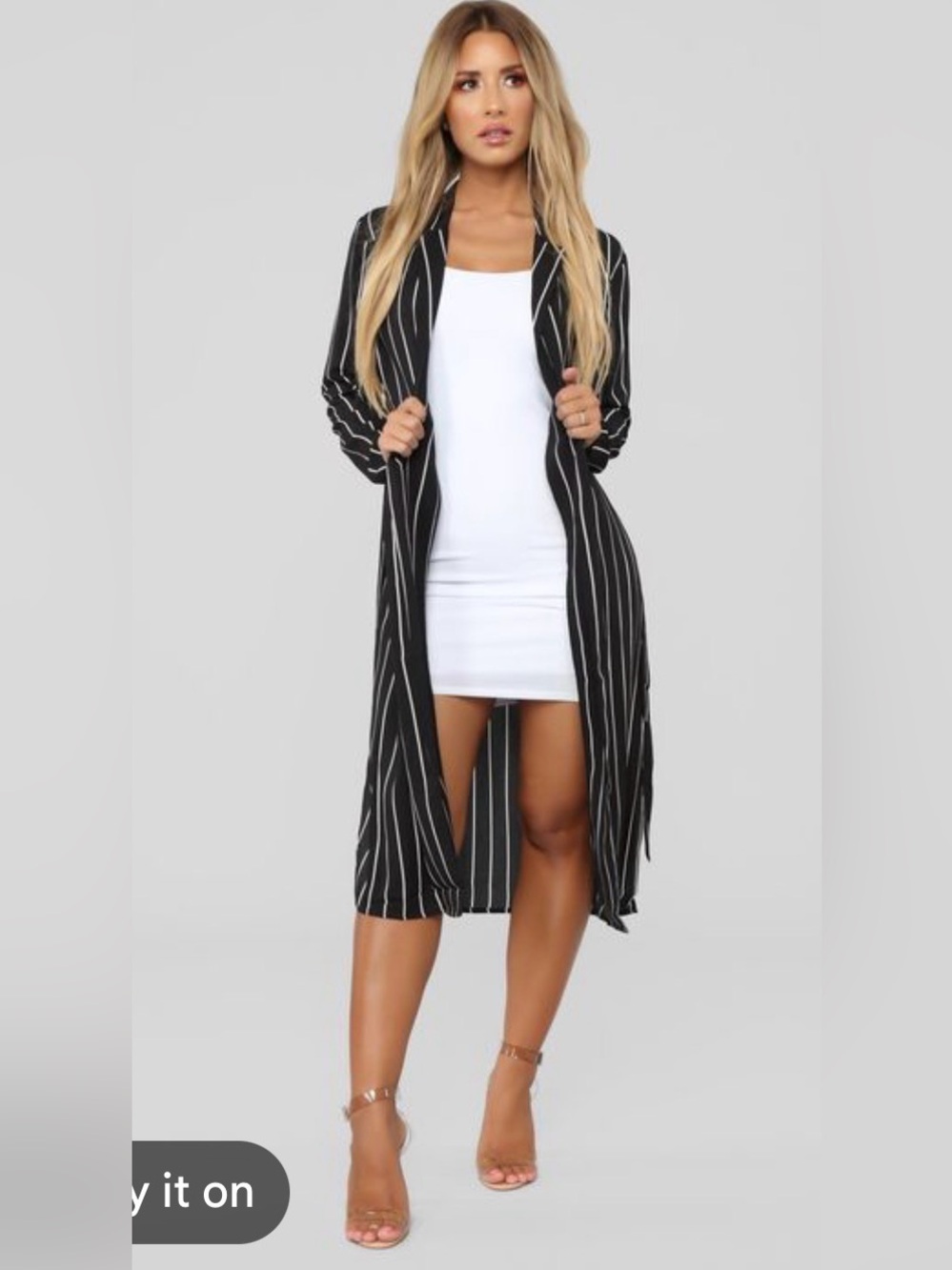 Striped Black Longline Open Front Cardigan